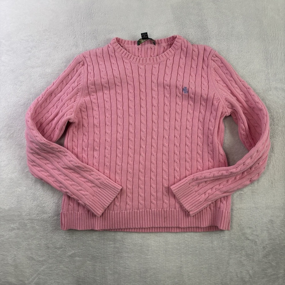 Lauren Ralph Lauren LRL Pink Cable Knit Pullover Long Sleeve Sweater Women's M